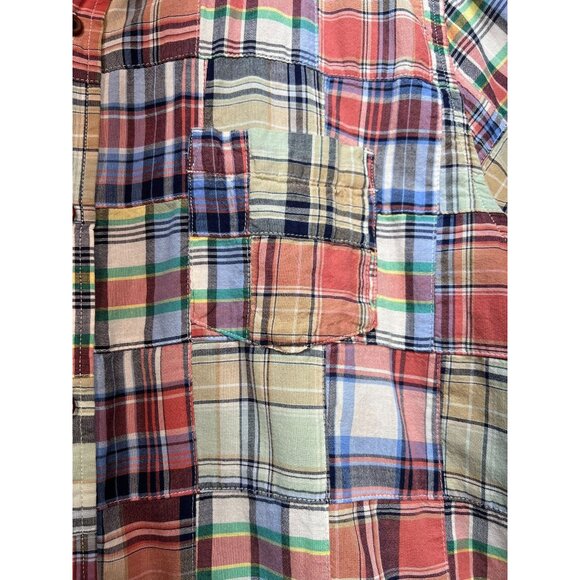 Lands' End Mens Button Down Shirt Summer Size XL Multi Patchwork Traditional Fit - Picture 7 of 13
